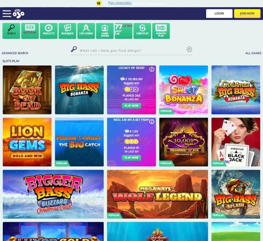 PlayOjo Casino Desktop preview 2
