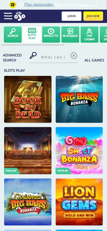 PlayOjo Casino mobile preview 1
