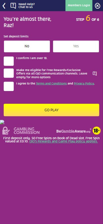 PlayOjo Casino Registration Process Image 6
