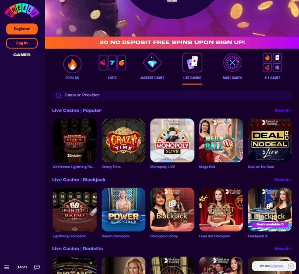 Wheelz Casino Desktop preview 1