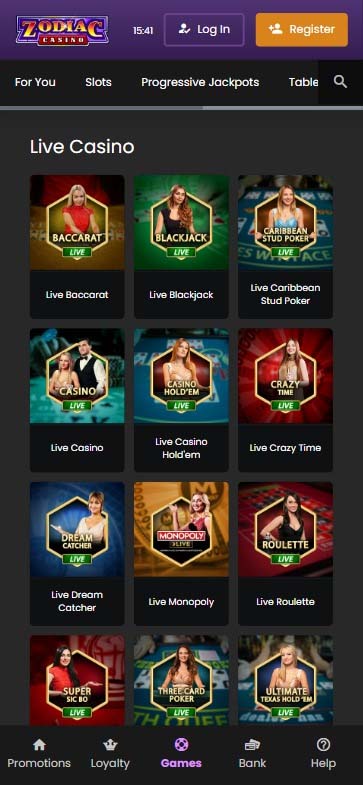 Zodiac Casino mobile preview 1