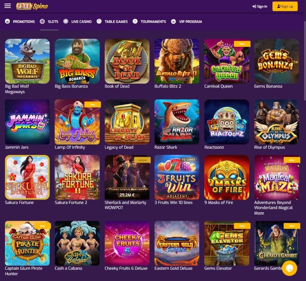 FreeSpino Casino Desktop preview 1