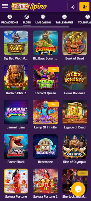 FreeSpino Casino mobile preview 1
