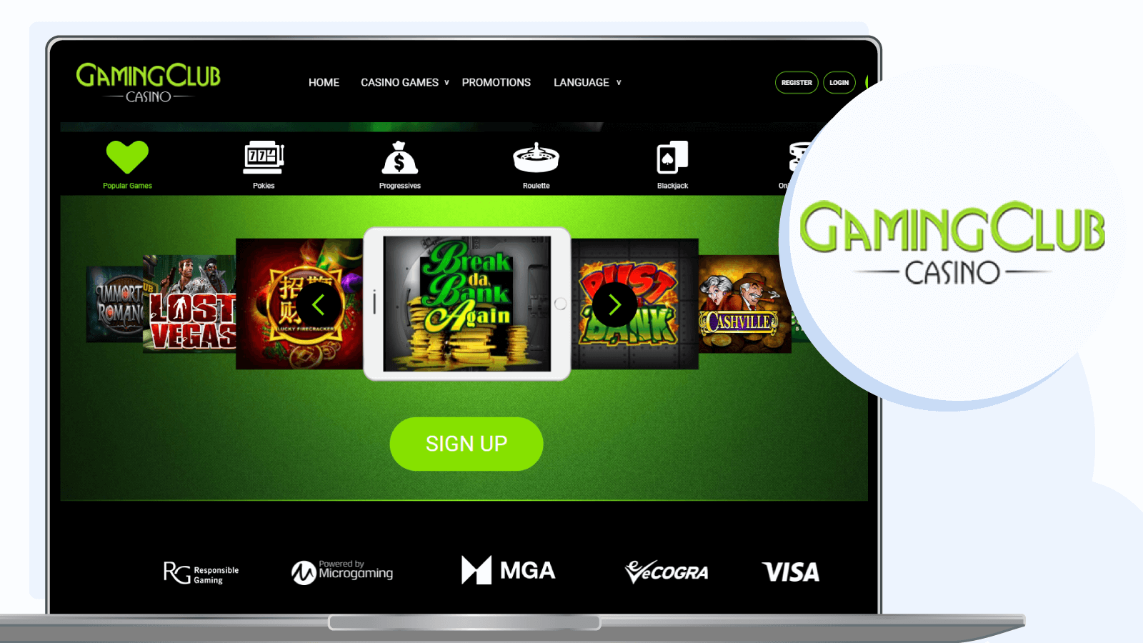 Gaming Club casino homepage