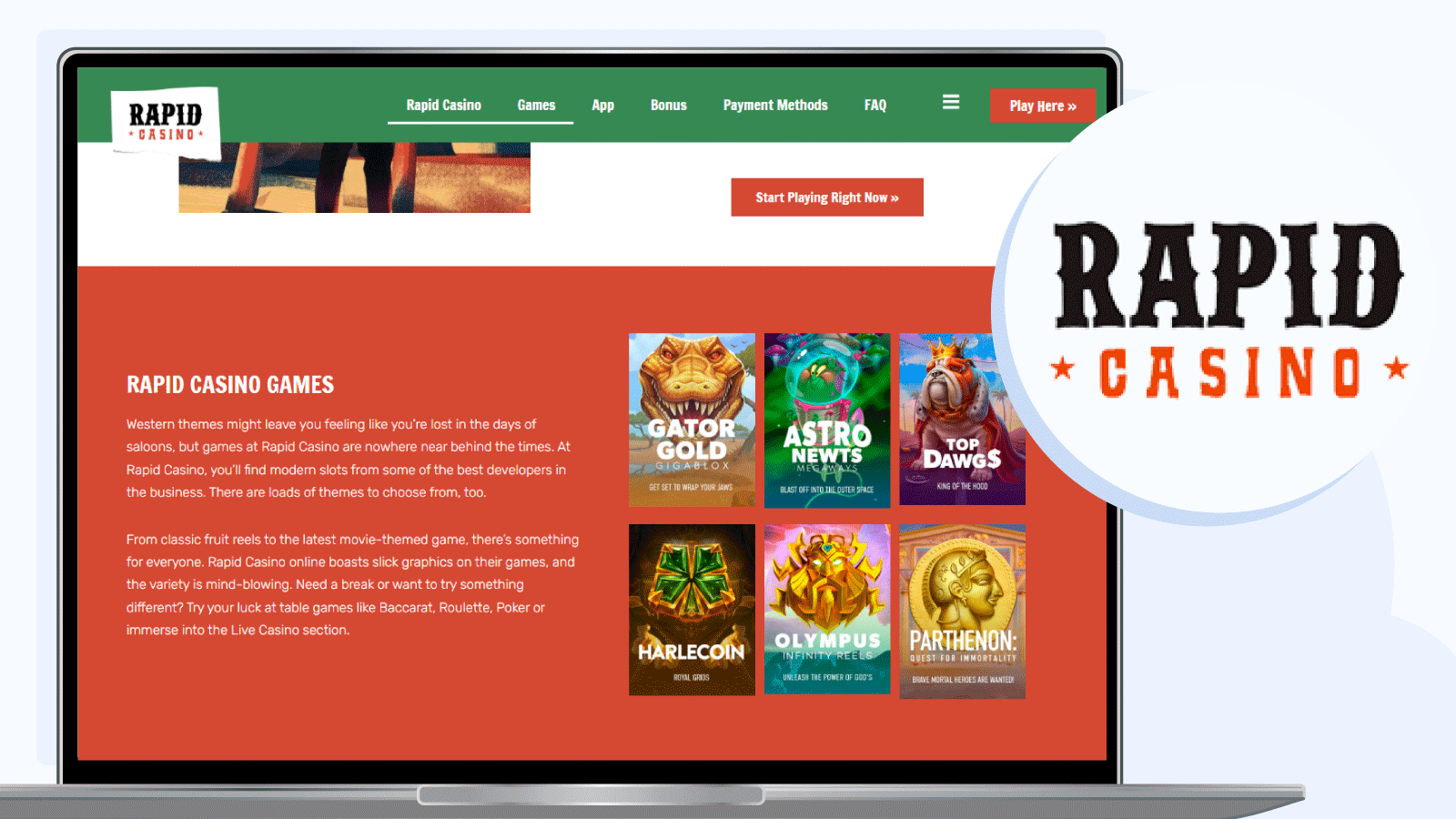 Rapid Casino homepage