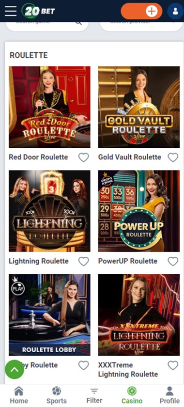 20Bet Casino mobile preview 2
