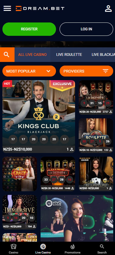 Dream Bet Casino live dealer games mobile review