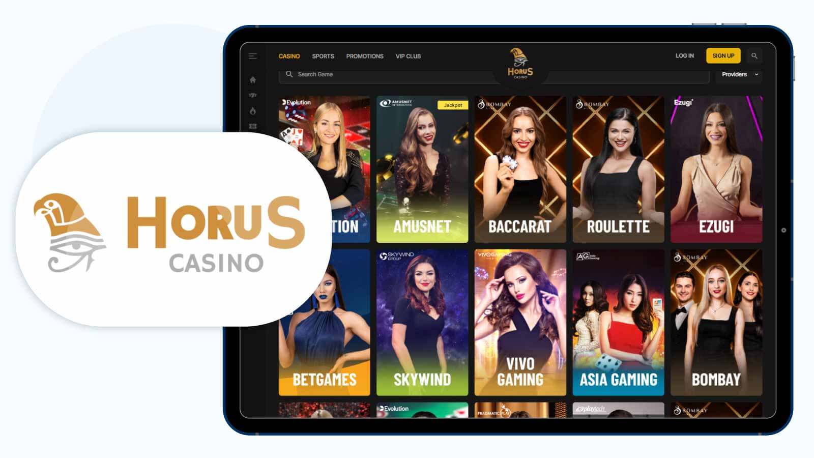 Horus Casino 300% bonus casino for live dealers