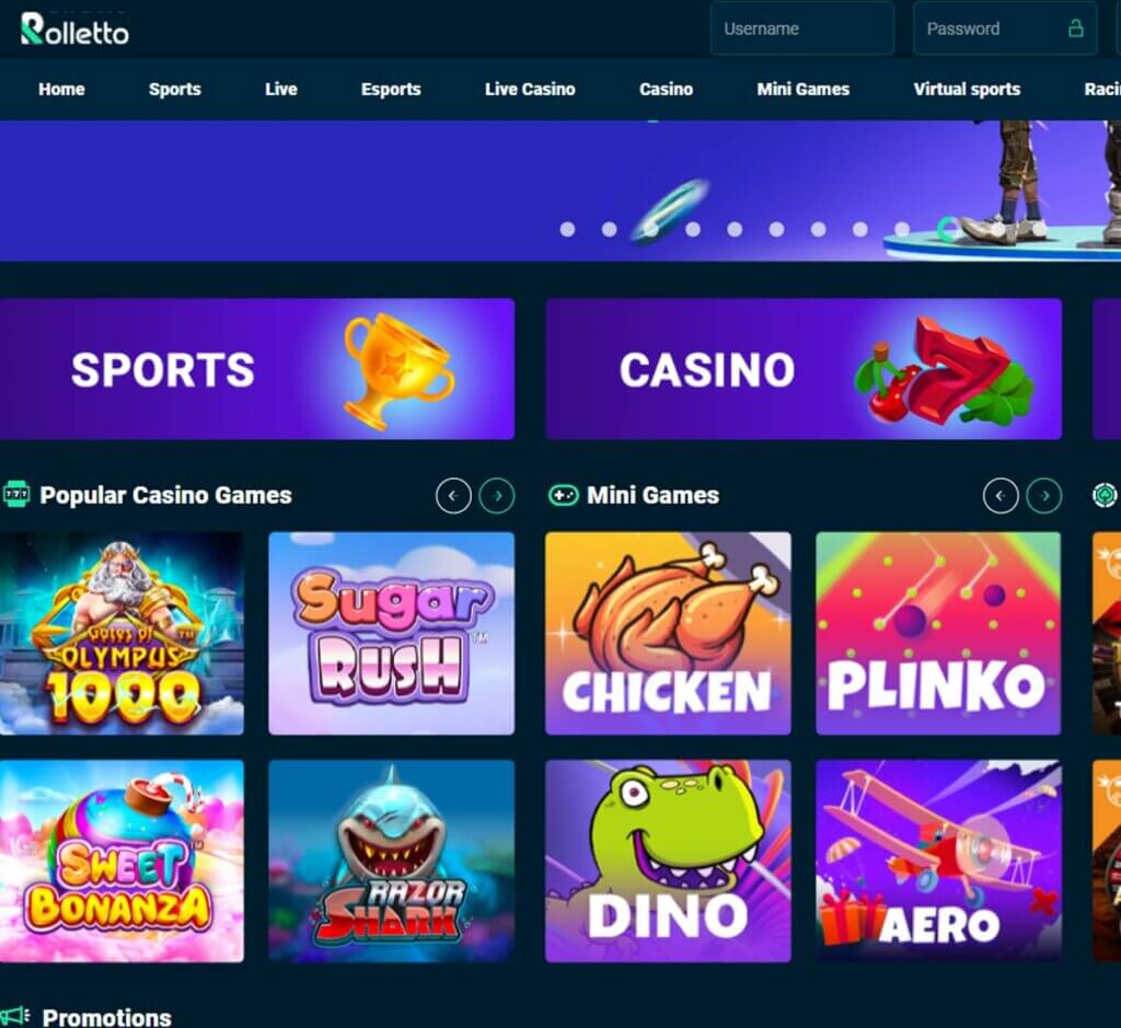 Rolletto Casino home page review