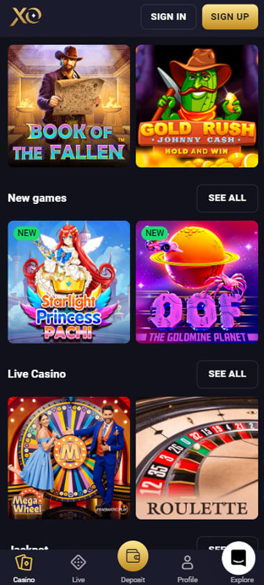 Rollxo Casino game types mobile review