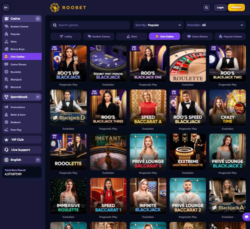 Roobet Casino live dealer games review