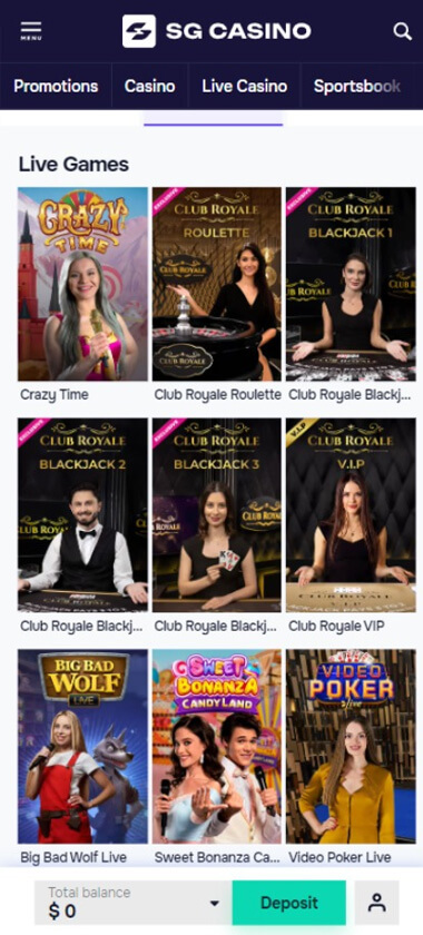 SG Casino mobile preview 3