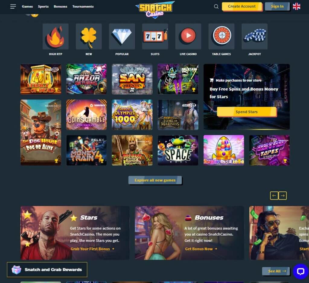 Snatch Casino home page review