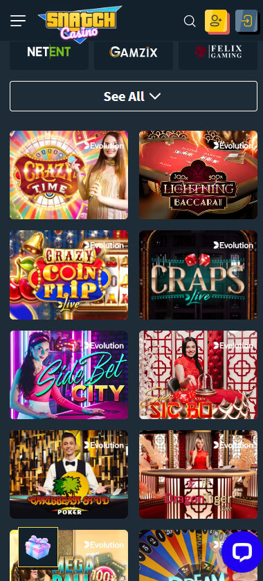 Snatch Casino live dealer games mobile review