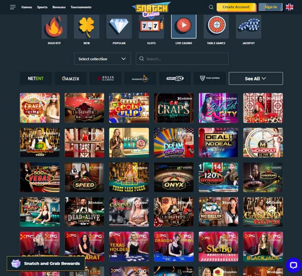 Snatch Casino live dealer games review