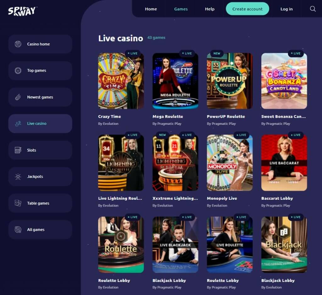 SpinAway Casino live dealer games review