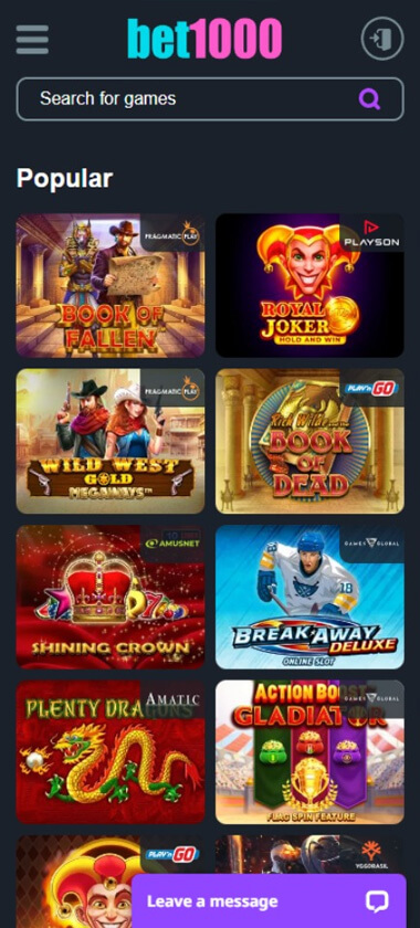 bet1000 Casino mobile preview 2
