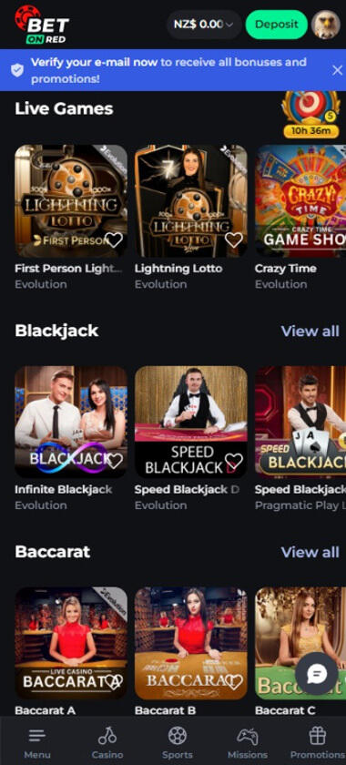 BetOnRed Casino mobile preview 2