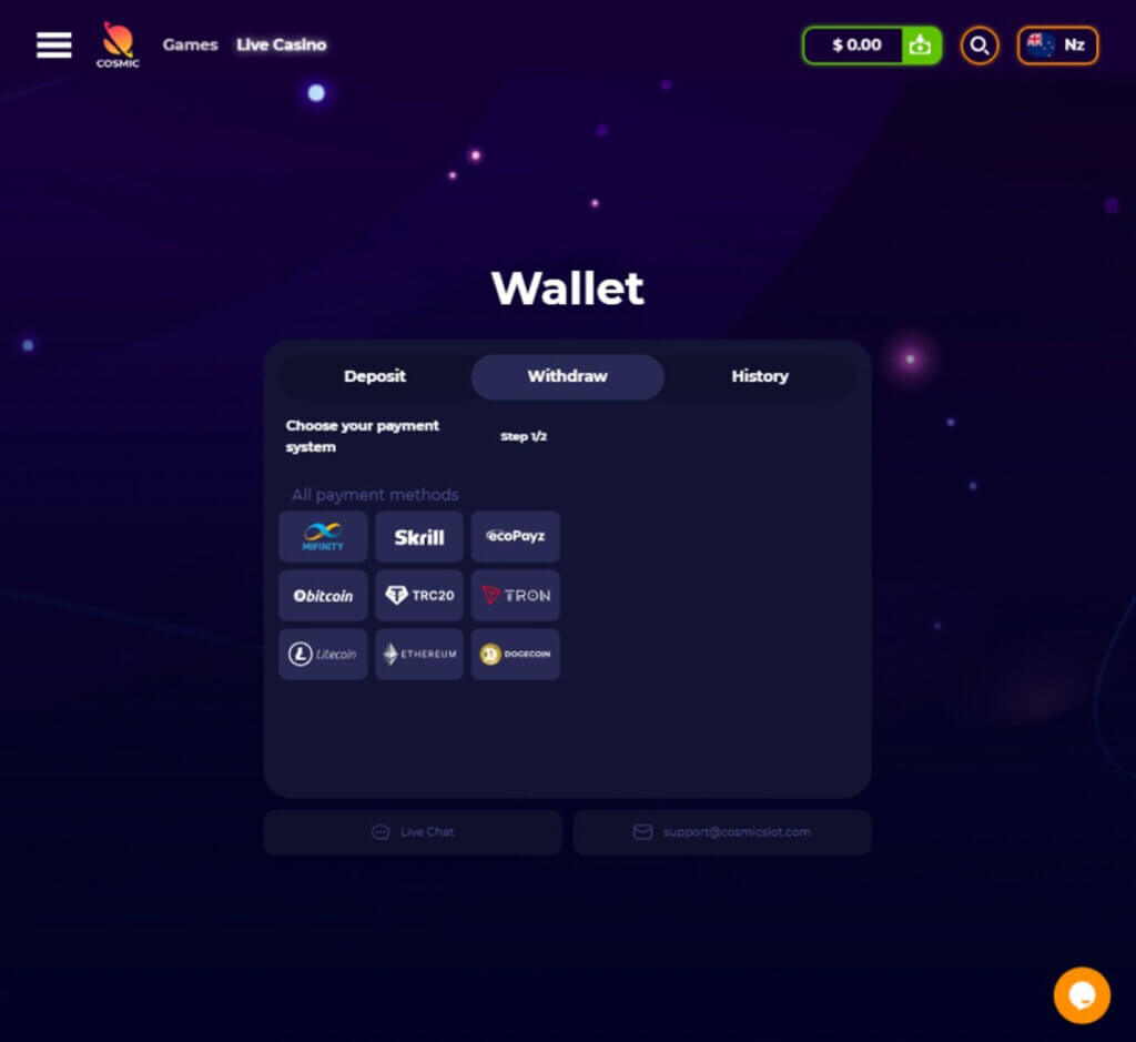 cosmic-slot-casino-cashout-methods-available-review