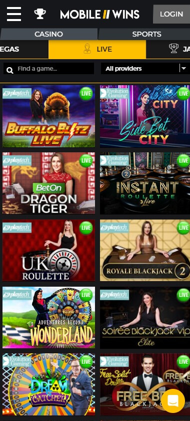 MobileWins Casino mobile preview 1