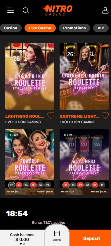 Nitro Casino mobile preview 2