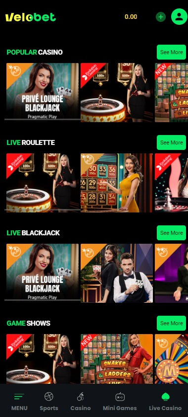 Velobet Casino mobile preview 2